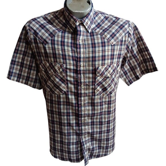 Vintage Western Shirt Small 1980s Cowboy Mens Small Indy Snapper SS Plaid - Picture 1 of 6